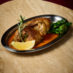 A Half Free range chicken with Romesco